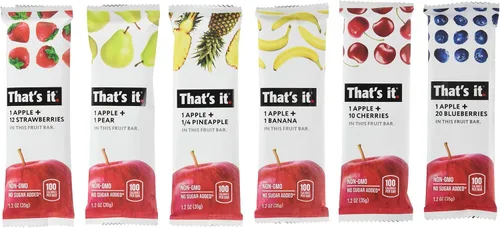 Paquete variado de 12 unidades de barritas That's It (2 manzana + mora, 2 manzana + fresa, 2 manzana + piña, 2 manzana + pera, 2 manzana + cereza, 2