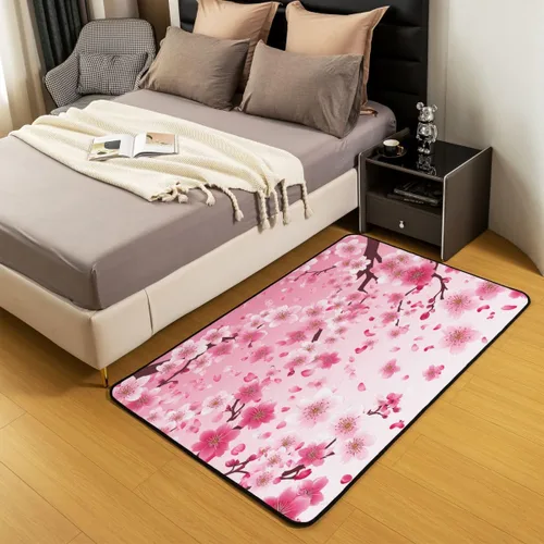 Miniatura 5 de Alfombras para sala de estar, 3 x 5, estilo japonés, de flores de cerezo, de Sakura, alfombra decorativa rosa degradada para niños, niñas, niños