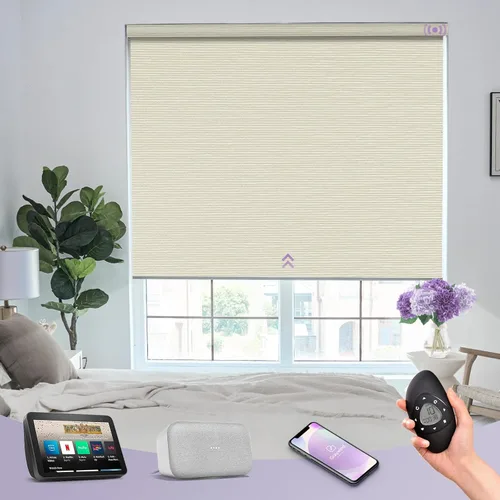 Miniatura 22 de Graywind Persiana enrollable motorizada funciona con Alexa Google, persianas inteligentes 100% opacas recargables con control remoto de motor
