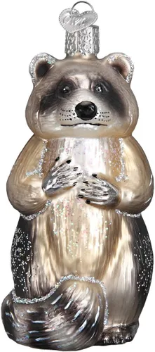 Miniatura 3 de Old World Christmas Adorno de cristal soplado de mapache para árbol de Navidad, decoración navideña artesanal, colección de animales de vida