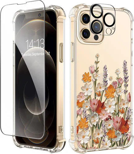 Miniatura 42 de GVIEWIN - Funda floral para iPhone 14 de 6.1 pulgadas, protector de pantalla + protector de lente de cámara, no se amarillenta, a prueba de golpes