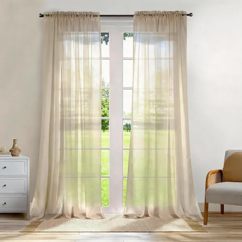Miniatura 12 de Dreaming Casa Cortinas traslúcidas lisas con bolsillo para barra, 2 paneles de 52 pulgadas de ancho x 96 pulgadas de largo, color blanco