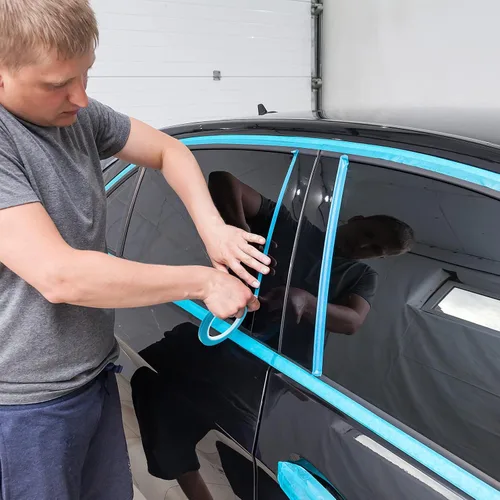 Miniatura 5 de Xuniea 5 Rollos de Cinta Adhesiva de Vinilo para Enmascarar Cinta de Carrocería Automotriz para Curvas, Vinilo de Alta Temperatura de Baja Azul