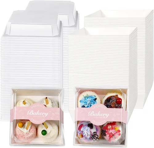 Miniatura 15 de Paquete de 100 cajas de charcutería con tapas transparentes y seguras, 5.3 x 4.9 x 2.5 pulgadas, cuadrados negros, contenedores desechables