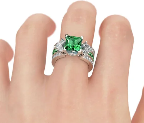 Miniatura 5 de Jeulia Juego de anillos de novia de 4.1 quilates para mujer, anillos de compromiso de corte princesa, anillos de compromiso de plata de ley, anillos