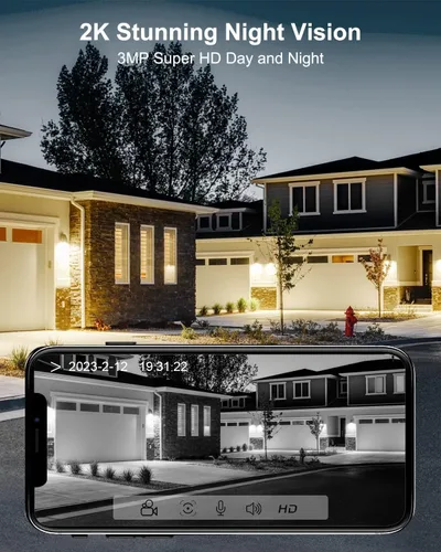 Miniatura 3 de ANRAN Cámaras de seguridad solares inalámbricas para exteriores para seguridad del hogar, 3MP 2K color visión nocturna WiFi cámara de vigilancia