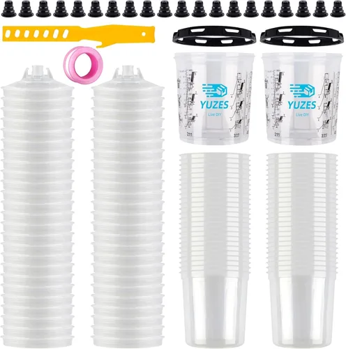Miniatura 9 de YUZES Sistema de Vasos de Mezcla de Pintura de 20 Onzas (600ml), 50 Revestimientos y Tapas de Vasos de Pintura Desechables, 2 Vasos Rígidos