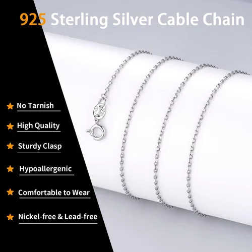 Miniatura 2 de Jewlpire 18k Gold Over 925 Sterling Silver Chain Necklace for Women Girls, 1.3mm Cable Chain Super Sturdy & Shiny Women's Chain Necklace