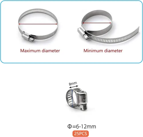 Miniatura 2 de ZIPCCI Abrazadera de manguera, paquete de 25 abrazaderas de manguera de línea de combustible de engranaje helicoidal de acero inoxidable