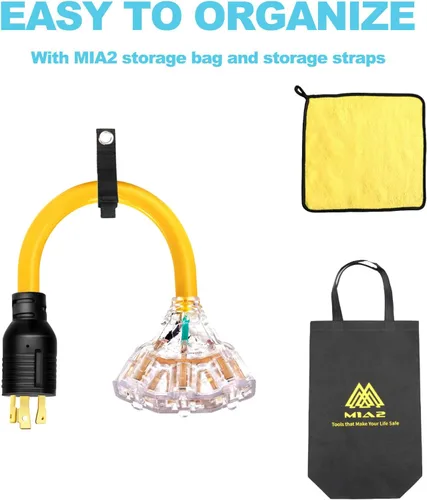 Miniatura 6 de Adaptador generador de 30 amperios a 15/20 amperios - Cable de bloqueo, Nema L5-30P macho a 3X 5-20R hembra, toma de corriente doméstica de 1.5 pies
