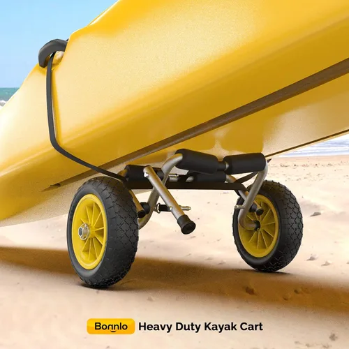 Miniatura 2 de Bonnlo Kayak - Remolque plegable de aluminio para kayak con neumáticos sólidos de 10 pulgadas, carrito de ruedas universales para kayaks, carrito