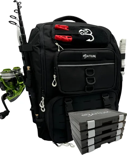Miniatura 8 de Baitium Mochila de pesca - Bolsa de aparejos de 40L con enfriador, soportes para cañas, perfecta para equipo de pesca Verde
