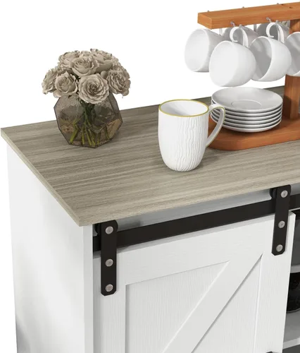 Miniatura 9 de Panana Aparador Buffet con Puerta Corrediza de Granero Gabinete de Almacenamiento Barra de Café Cocina Estilo Granja