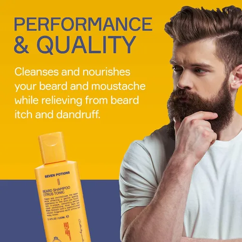 Miniatura 6 de SEVEN POTIONS Champú para barba para hombres, lavado de limpieza suave para una barba fresca y sin picazón, fórmula natural y vegana
