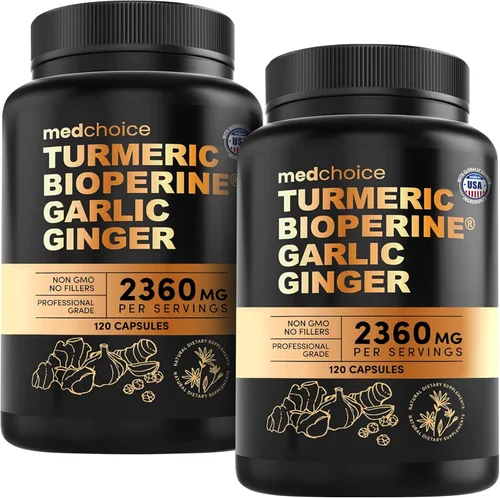 Miniatura 8 de Suplementos de cúrcuma y ajo 4 en 1 con BioPerine – Cápsulas de raíz de jengibre y cúrcuma de 2360 mg con ajo – Mezcla de hierbas de alta potencia