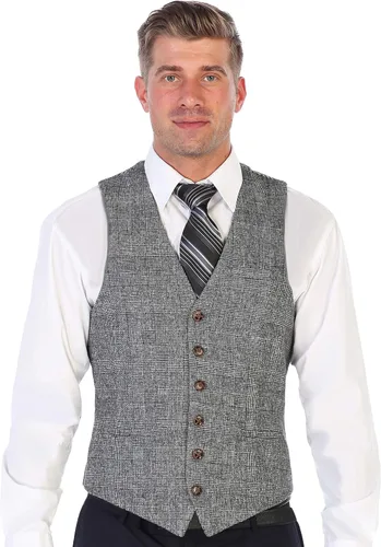 Miniatura 103 de Gioberti Chaleco de tweed formal de 6 botones para hombres