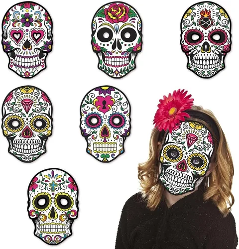 Heureppy 6 máscaras de papel del Día de los Muertos para Día de los Muertos, accesorios de fotos, accesorios de disfraces para fiestas Estilo 01
