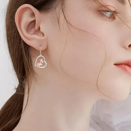 Miniatura 5 de Schnauzer - Pendientes de plata de ley 925 con colgante de amor, joyería para mascotas, para niña, mujer, amante de los perros, regalo, Plata