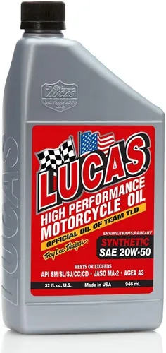Lucas Oil 10702 SAE 20W-50 Aceite sintético para motocicleta - botella de 1 cuarto de galón