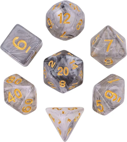 Miniatura 20 de Juego de dados DND de 7 dados poliédricos con una bolsa de dados de cuero, juego de dados D&D para juegos de mesa RPG (negro)