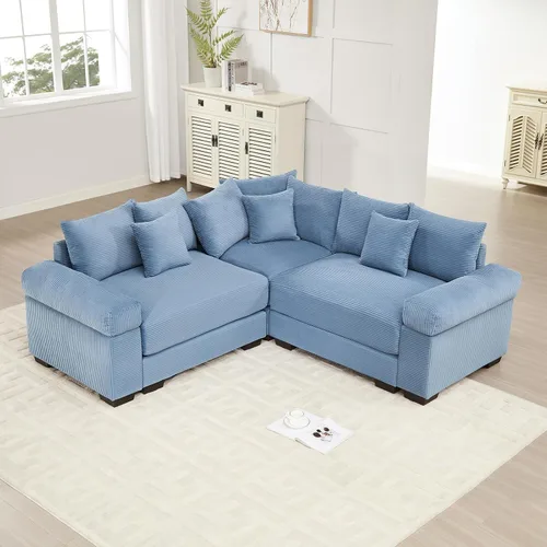 Miniatura 52 de Sofá modular de gran tamaño de 117.3 pulgadas, sofás modulares grandes de pana para sala de estar, sofás de 3 plazas, moderno juego de sofá de Blanco