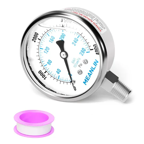 Miniatura 23 de MEANLIN MEASURE Medidor de presión de acero inoxidable relleno de líquido de 0 ~ 100 psi con junta de acero inoxidable 316, esfera de cara NPT