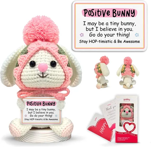 Miniatura 16 de Gossby Regalo inspirador para mujeres, ganchillo positivo de conejito, Navidad, cumpleaños, regalo de energía positiva, mamá, compañera de trabajo