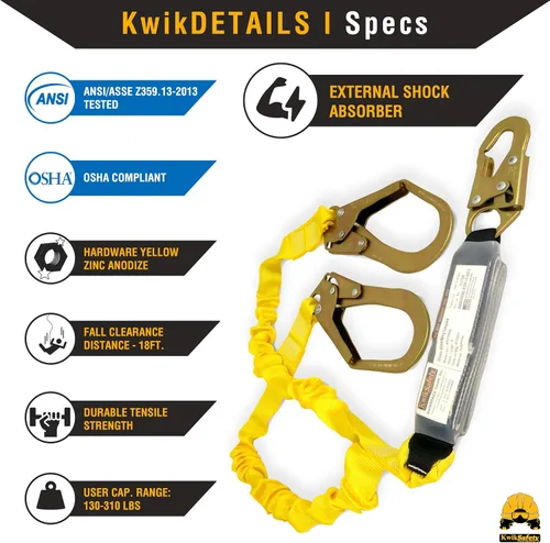 Miniatura 3 de KwikSafety - Charlotte, NC - Python [Amortiguador externo] Cordón de seguridad de doble pierna de 6 pies OSHA ANSI Equipo de retención de protección