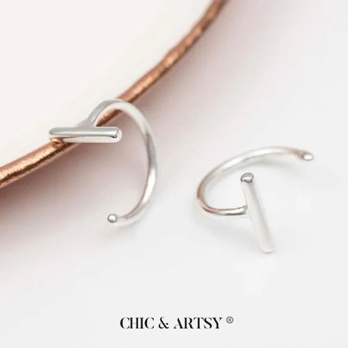 Miniatura 4 de Aretes de medio aro, aretes de aro pequeños de plata de ley 925 de bola, barra, estrella, luna, corazón, cruz, punto, triángulo, aretes