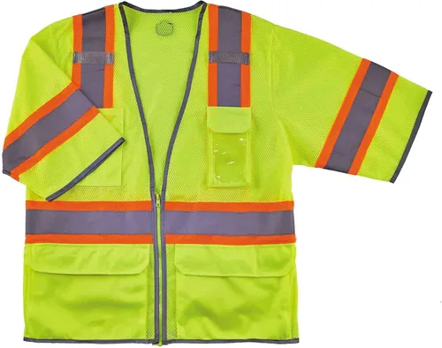 Ergodyne - Chaleco de seguridad reflectante 24163, ANSI Clase 3, Hi Vis dos tonos, 6 bolsillos de fácil acceso, GloWear 8346Z, lima, S/M