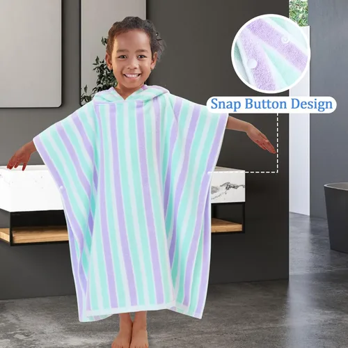 Miniatura 4 de VOOVA & MOVAS Poncho toallas para niños (4-8 años), de secado rápido, ligeras, absorbentes, de algodón, con capucha, bata para piscina, natación
