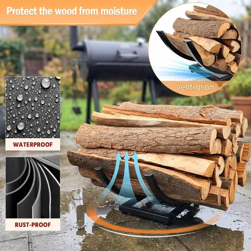 Miniatura 2 de Qiang Ni Soporte de madera para chimenea: soporte de almacenamiento de troncos curvado de leña de 22 pulgadas - Accesorios de chimenea de metal