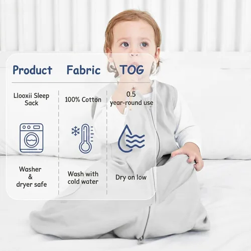 Miniatura 4 de Saco de dormir 100% algodón orgánico para bebé 0.5 TOG saco de dormir sin mangas para bebé de 12 a 18 meses, manta para envolver al bebé, cremallera