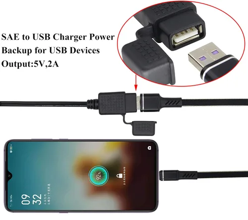 Miniatura 5 de Cable SAE a USB de 18 AWG, SAE a 2.1 A, adaptador de conector de enchufe de alimentación de puerto USB impermeable con cubierta a prueba de polvo