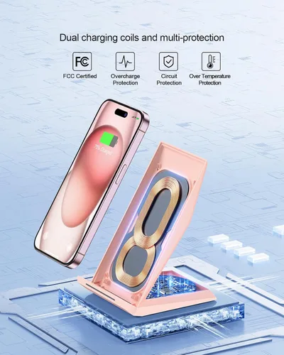 Miniatura 2 de Cargador inalámbrico con cargador de teléfono USB C, soporte de carga certificado Qi con adaptador PD de 20 W compatible con iPhone 17/17 Rosa