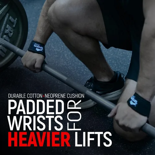 Miniatura 4 de Correas de muñeca para levantamiento de pesas – Correas de levantamiento de algodón resistente de 21 pulgadas con acolchado de neopreno Muñequeras
