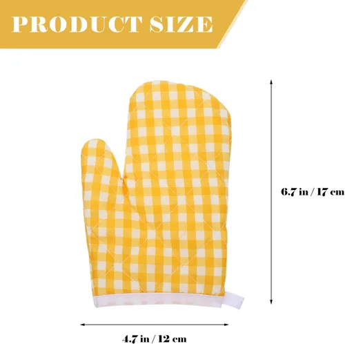 Miniatura 7 de 2 guantes de horno para niños para jugar a la cocina, guantes para horno de microondas, guantes de cocina para hornear, a cuadros amarillos