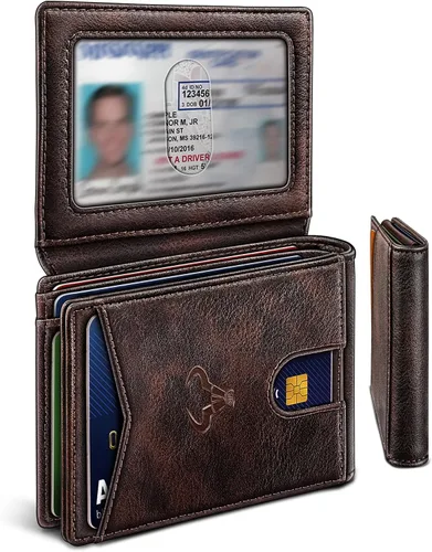 Miniatura 8 de BULLIANT Billetera para hombre, delgada de cuero, bolsillo frontal, tarjetero para regalo, para hombres, 11 ranuras con bloqueo RFID, Minimalista