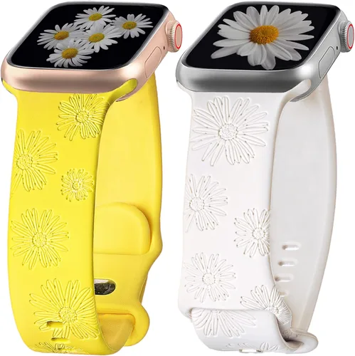 Miniatura 11 de 2 correas grabadas compatibles con Apple Watch Band 1.732 in 1.575 in 1.772 in, correa deportiva de silicona para mujeres y niñas, correa deportiva