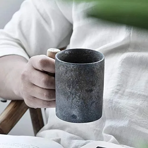 Miniatura 4 de Taza de café de cerámica vintage de estilo japonés, taza de té con leche y cerveza con mango de madera, taza para agua, oficina en casa (estilo 2 A)