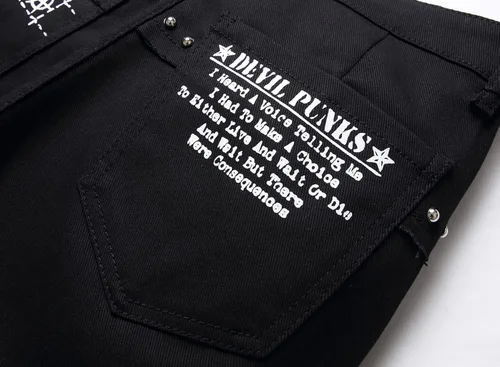 Miniatura 7 de Jeans ajustados con estampado de calavera y letras para hombre