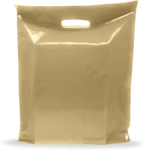 PPB - Bolsas de plástico doradas de 12 x 15 pulgadas, acabado brillante, tamaño mediano al por menor, paquete de 100 unidades, 2 mil de grosor, con
