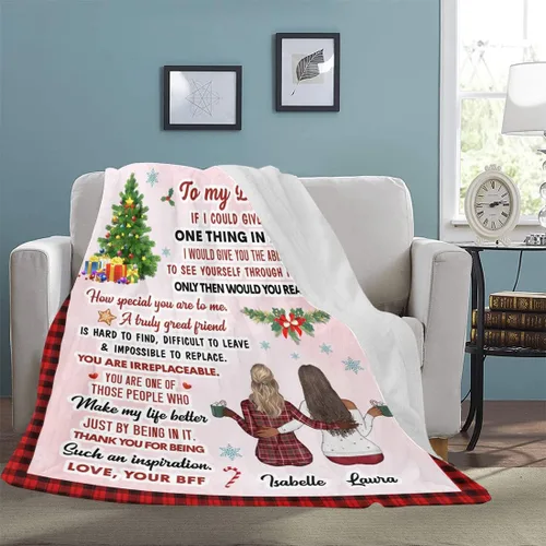 Miniatura 6 de Manta de mejor amiga con nombre personalizable con texto en inglés «To My Bestie I Love You», regalo personalizado de cumpleaños y amistad