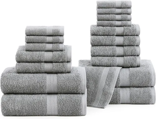 Miniatura 20 de LANE LINEN - Juego de toallas de baño, 18 piezas, 100% algodón, tamaño grande, 4 toallas de baño, 6 toallas de mano, 8 toallas pequeñas, para spa