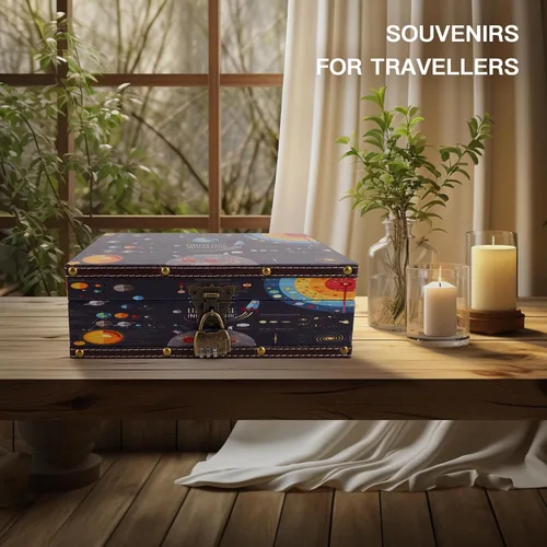 Miniatura 6 de WANLIAN Cofre de madera y cuero con tapa y cerradura - Caja decorativa de joyería y recuerdos para niños, adolescentes, para cumpleaños, bodas, día