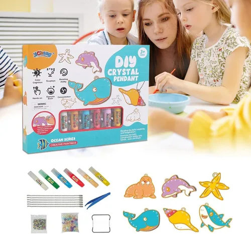 Miniatura 7 de Juego de manualidades y manualidades de pintura de cristal, kit de colgante de cristal para bricolaje, arte de pintura de ventana, kit de colgante