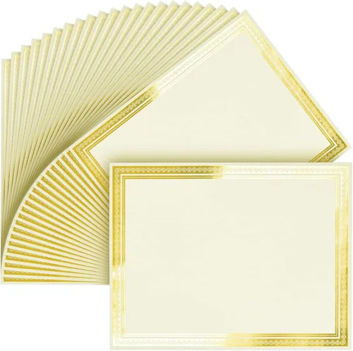 Juvale Papel de certificado de lámina dorada, papel de premio compatible con impresoras para impresión, cartulina versátil con borde dorado, 8.5 x