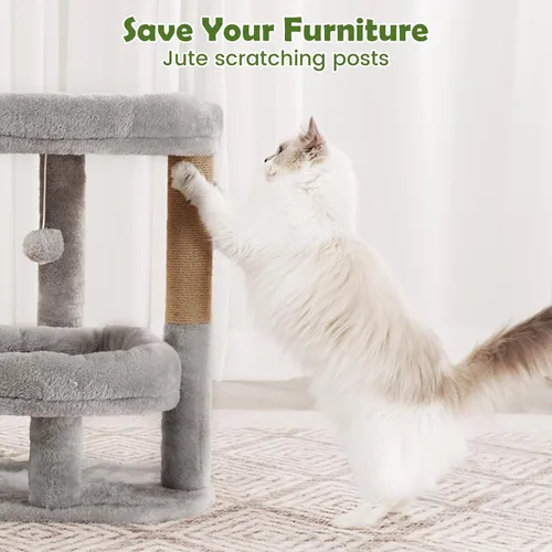 Miniatura 7 de Torre de árbol para gatos de 2 niveles con camas elevadas para gatos y postes rascadores Compact indoor cat tower for small to medium cats, with