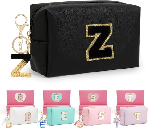 Miniatura 30 de AIBFRID 2 piezas de bolsas de maquillaje iniciales para mujeres, regalos de cumpleaños para niñas de 4 5 6 7 8 9 10 11 12 años, bolsas de cosméticos