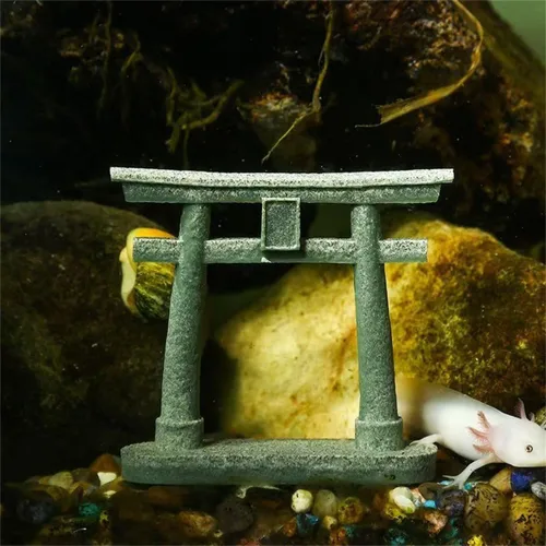 Miniatura 7 de livelyfish Estatua japonesa de la puerta sintoísta Torii, decoración asiática, figuras de pagoda de piedra arenisca para decoración de acuarios, L